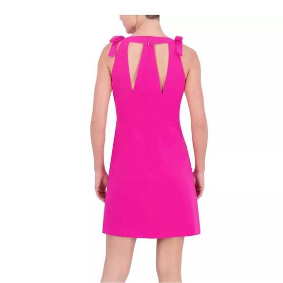 NWT BCBGMAXAZRIA Fuschia Bow Shoulder Back Cutout Dress Size 12 - Picture 2 of 6